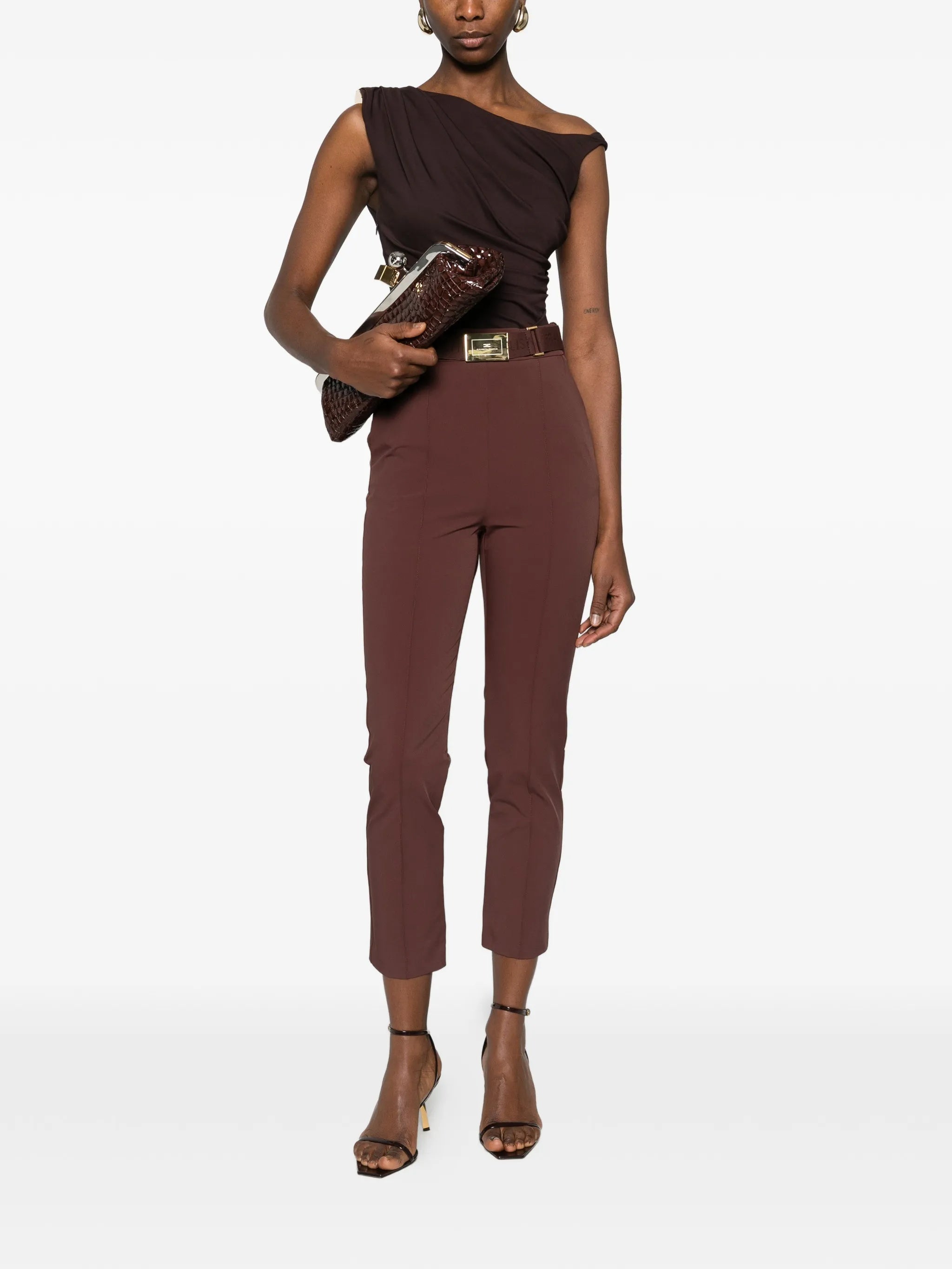 Cropped Tailored High Waist Belted Pants