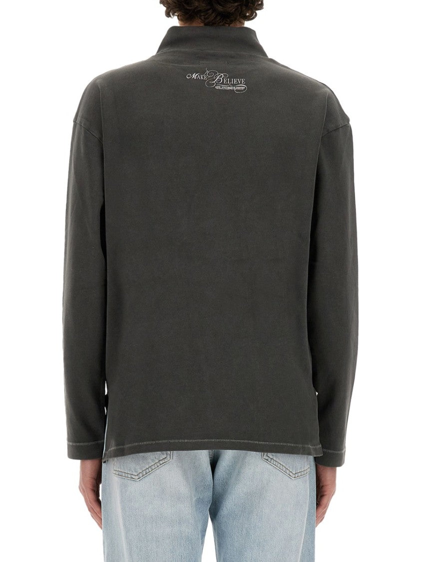 Print T-Shirt With High Neckline And Long Sleeves