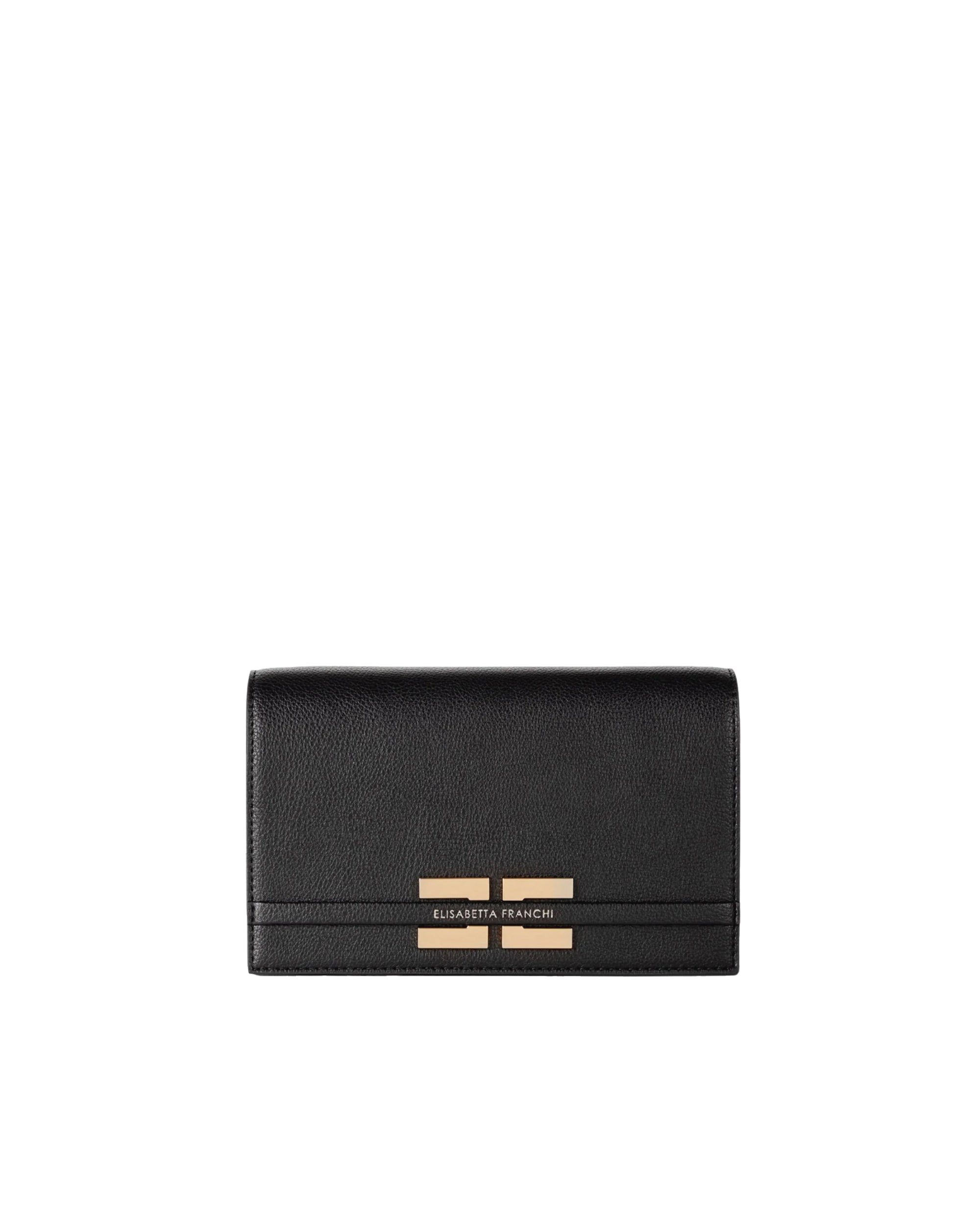 Compact Black Shoulder Bag with Gold-tone Logo Plaque