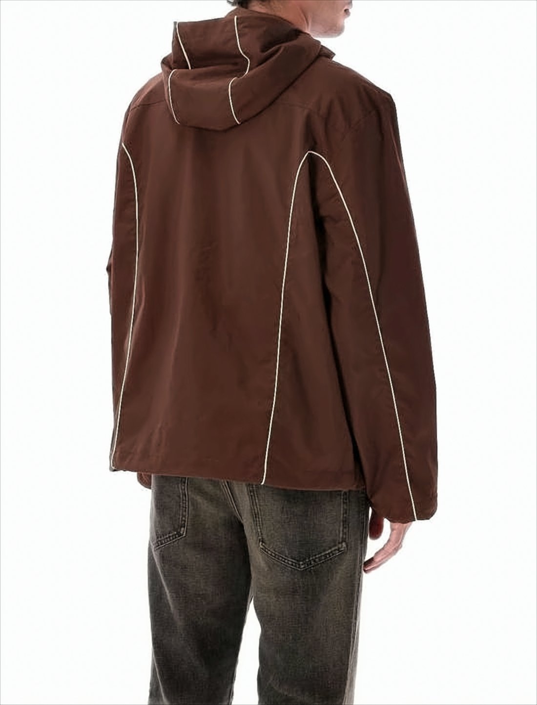 Brown Hooded Jacket with Piping Details