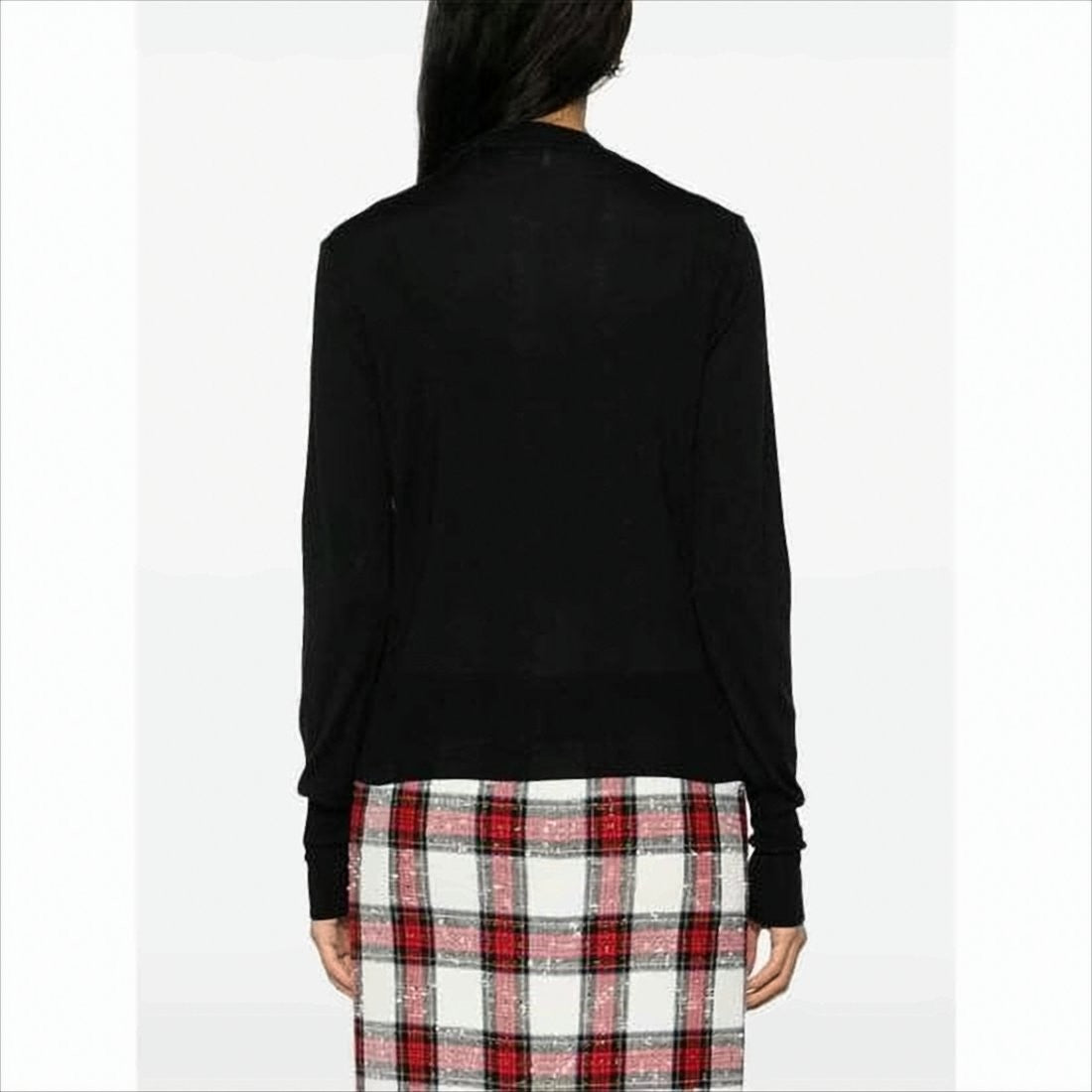 Fitted Black Cardigan with Silk-Wool Blend