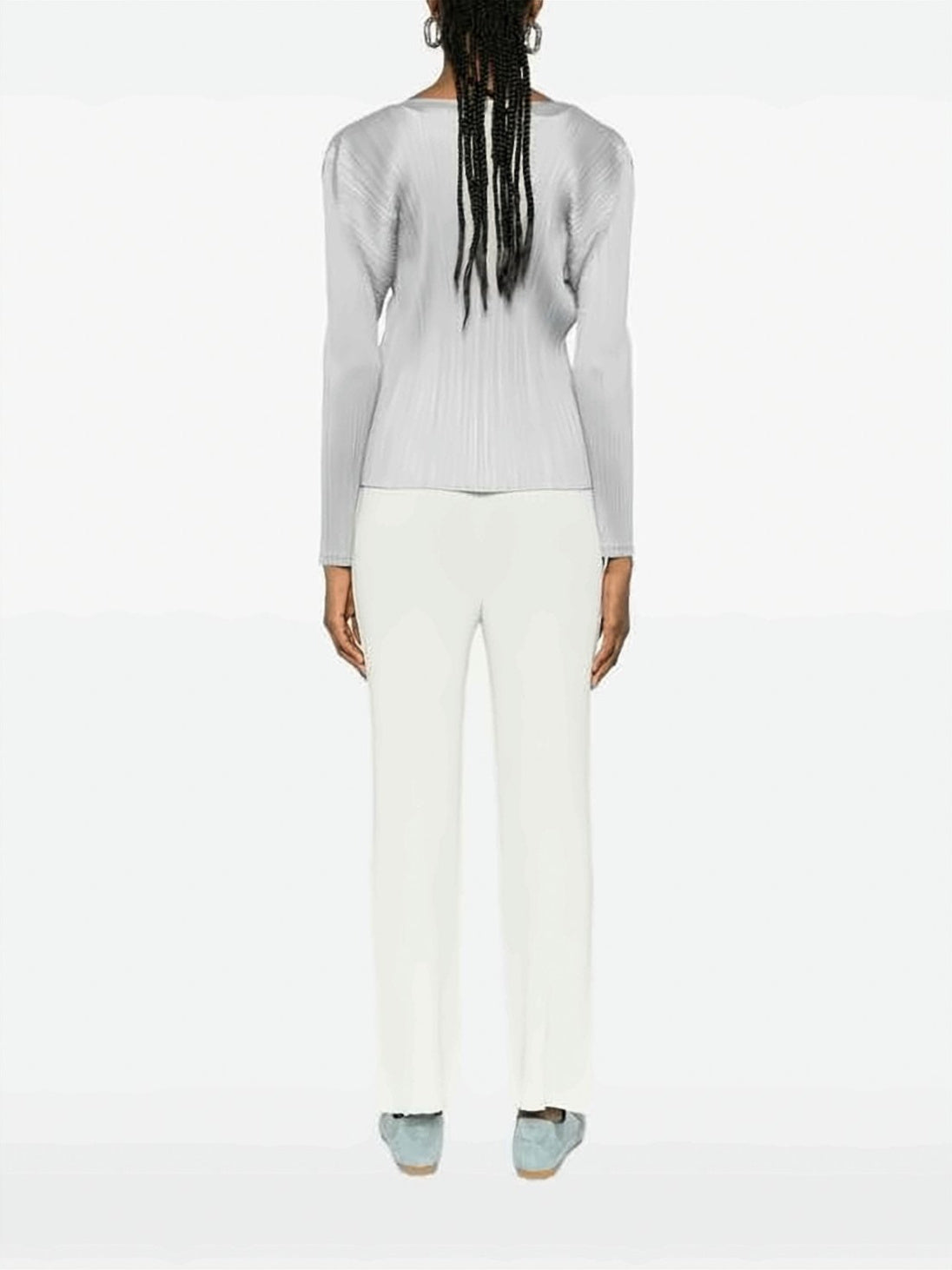 Pleated Texture Long-Sleeve Top With Cropped Hem