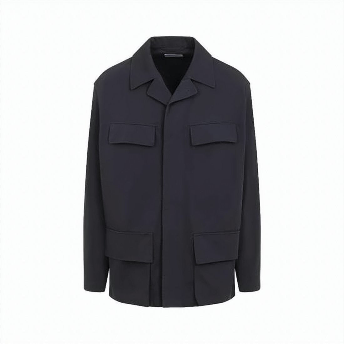 Structured Black Cotton Jacket with Classic Collar