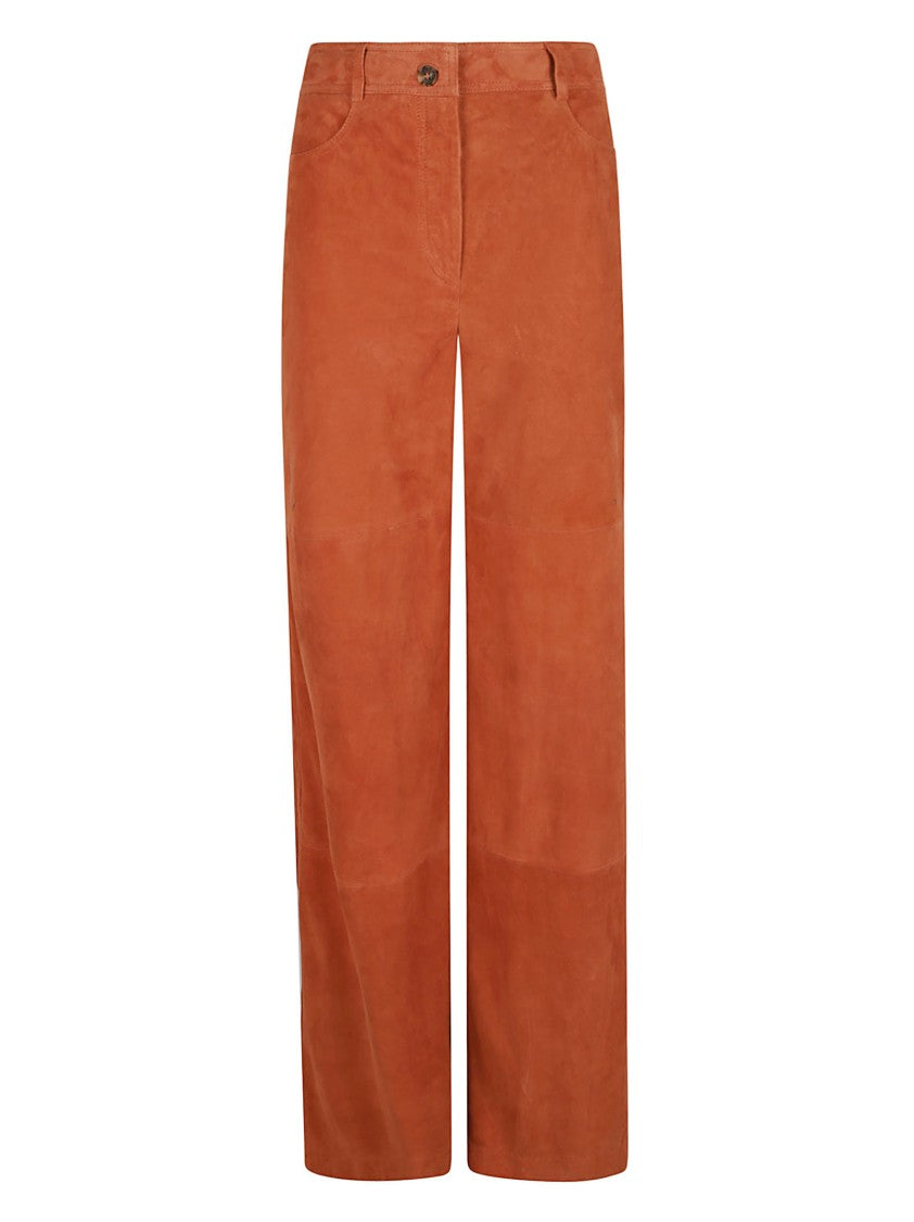 Wide-Leg Brown Trousers With Button Closure