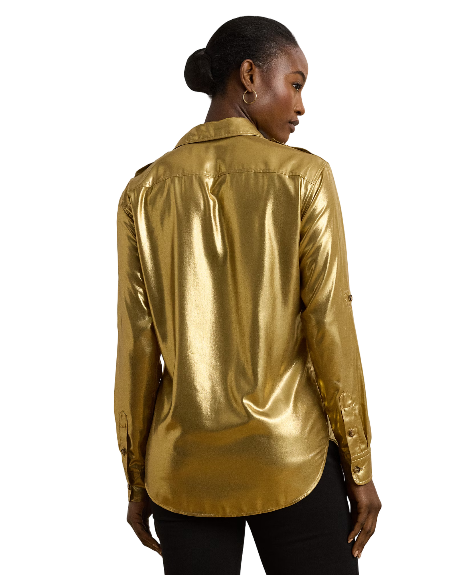 Long Sleeve Gold Foil Button Front Shirt