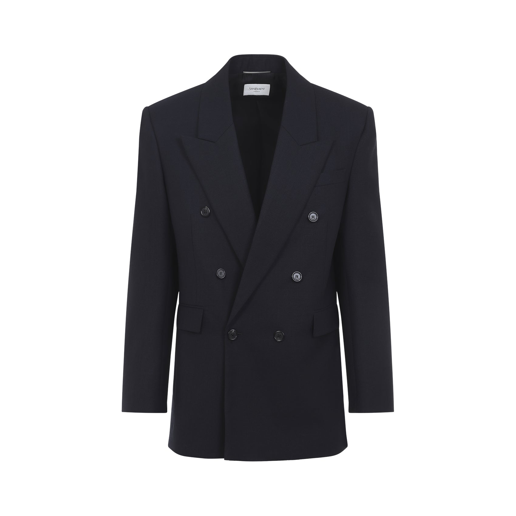 Tailored Double-Breasted Black Wool Blazer