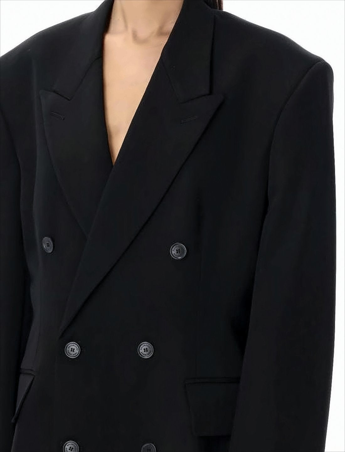Oversized Double-Breasted Black Wool Jacket