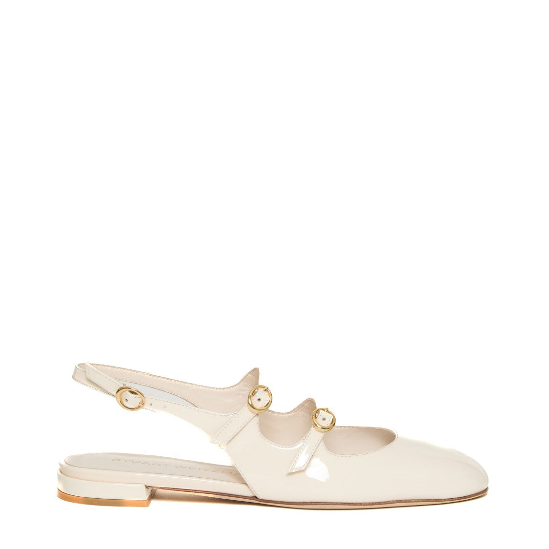 White Patent Slingback Shoes With Double Strap