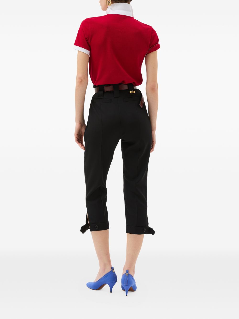 Cropped Trousers With High Waist And Cuffed Hem
