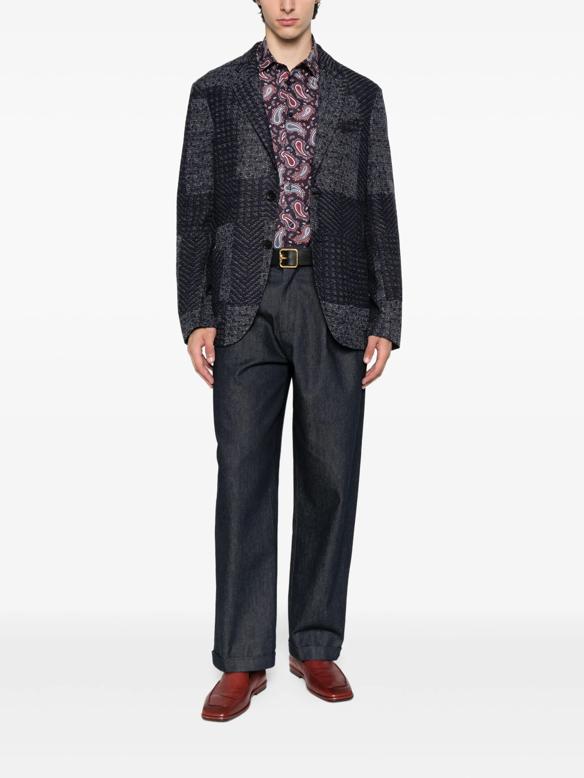 Formal Dark Paisley Pattern Button Shirt
