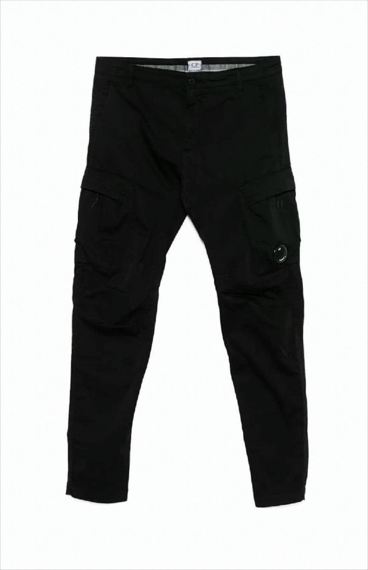Straight-Fit Black Cargo Pants with Lens Detail