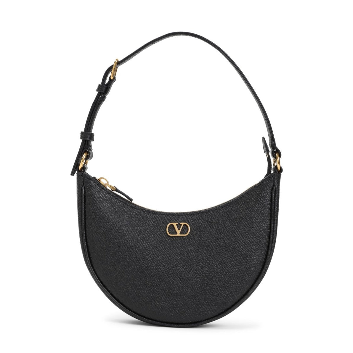 Compact Crescent-Shaped Grained Calf Leather Handbag