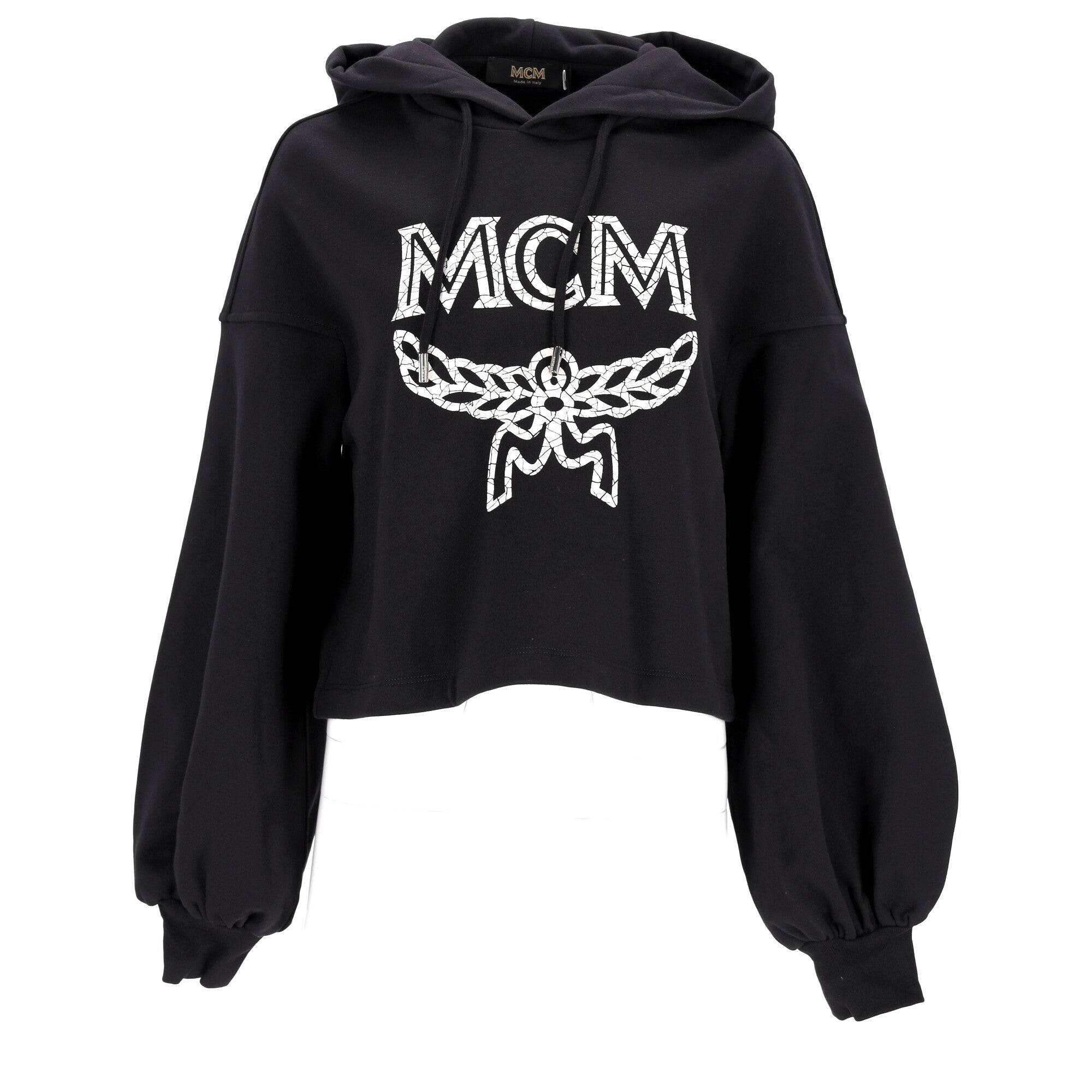 Cropped Black Oversized Hoodie With Iconic Logo Print