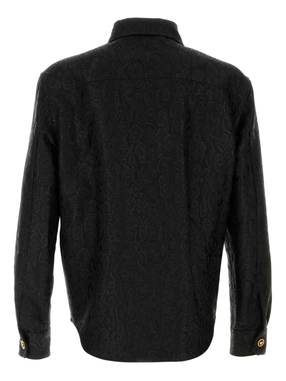 Leopard Jacquard Overshirt In Black Wool Blend