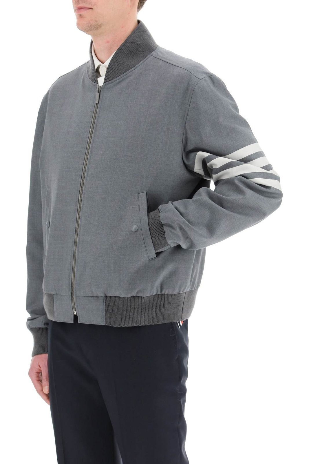 Textured Wool Bomber Jacket with Distinctive Stripes