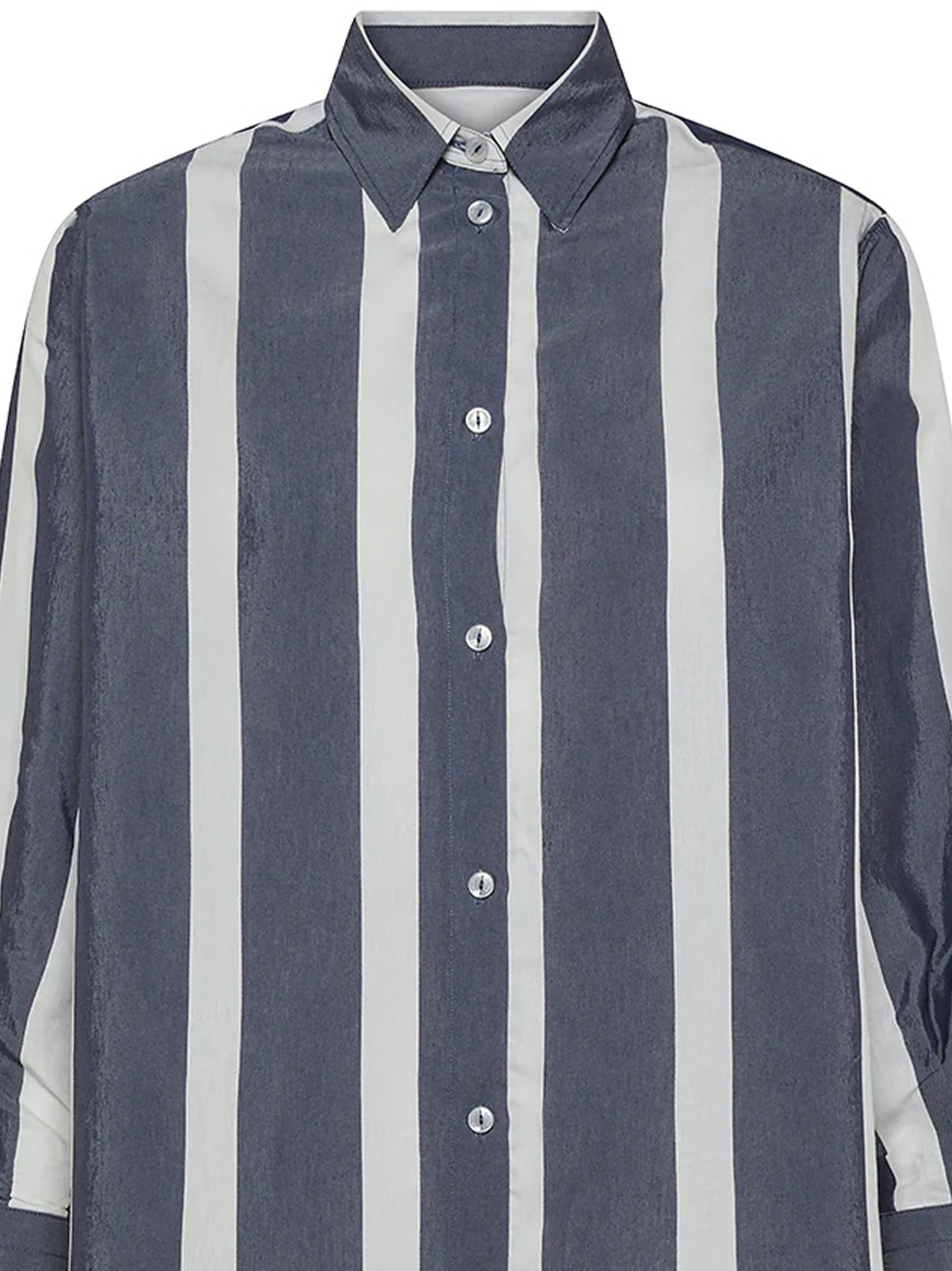 Grey Wide Vertical Stripe Button-Up Shirt