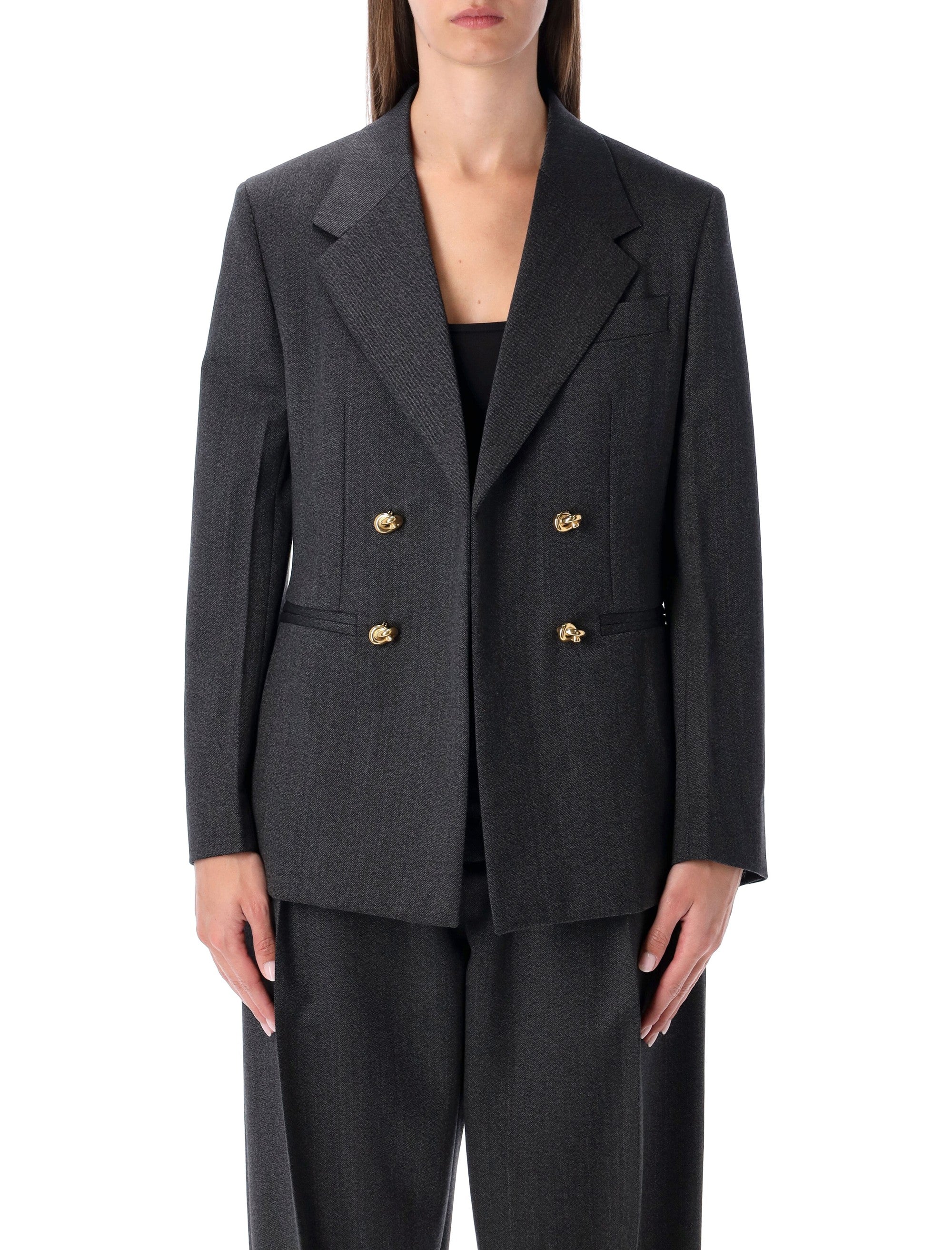 Grey Blazer With Gold Knot Buttons