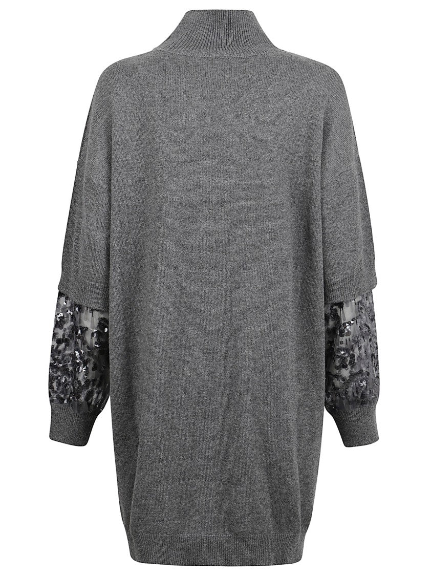 High Neck Cashmere Sweater With Double-Layered Sleeves