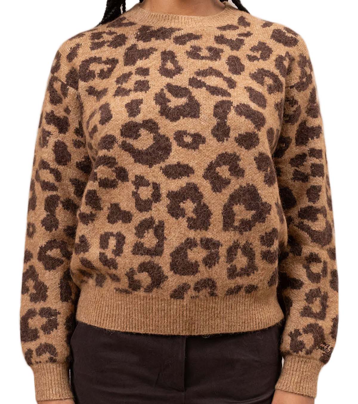 Cropped Sweater with All-Over Leopard Print