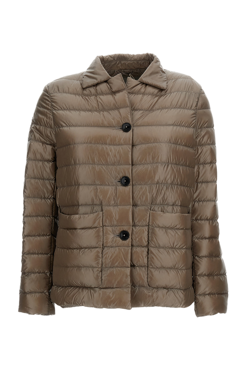 Cropped Brown Quilted Down Jacket with Button Fastening