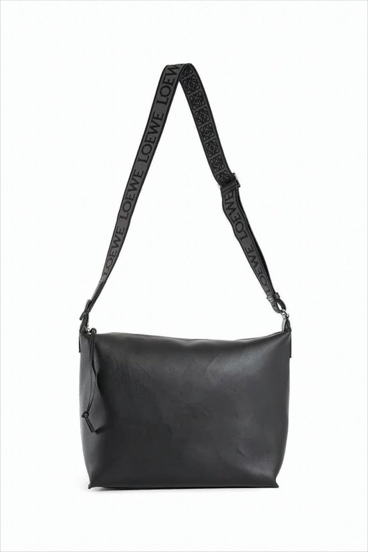 Rectangular Black Cowhide Leather Shoulder Bag