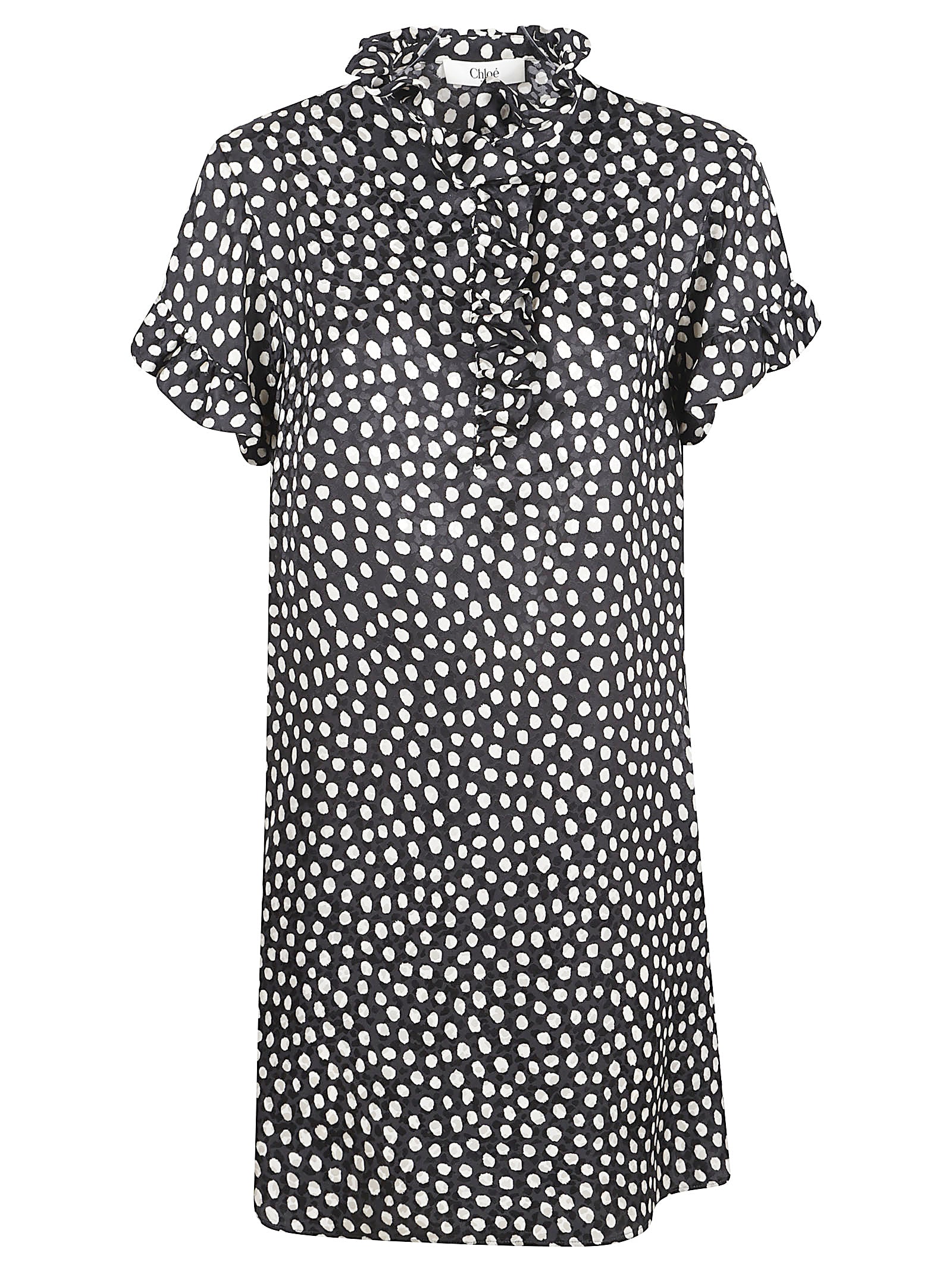 V-Neck Mini Dress in Silk Jacquard