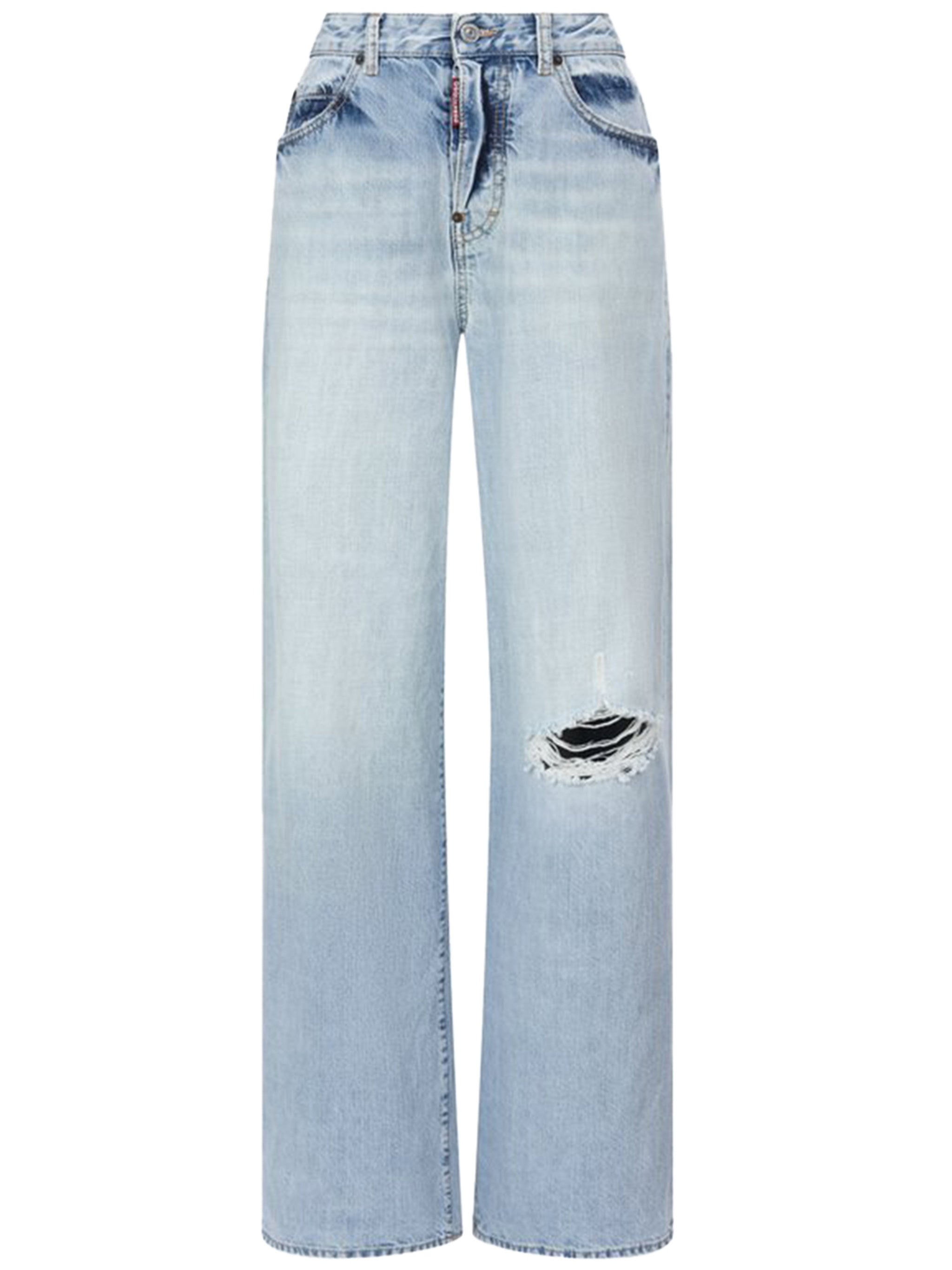 Light Blue Wide-Leg Distressed Denim Jeans