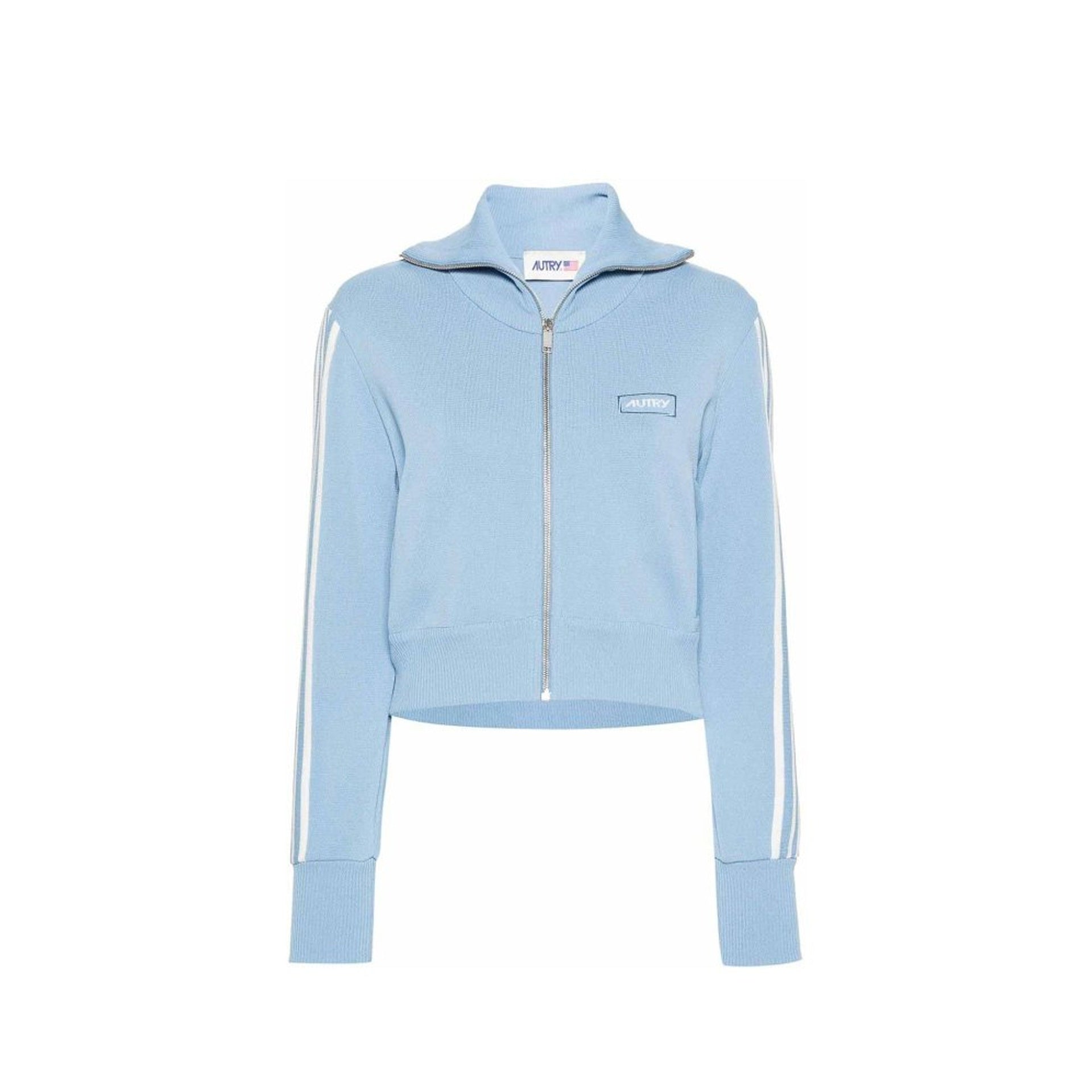 Fitted Light Blue Logo Jacket With Structured Collar