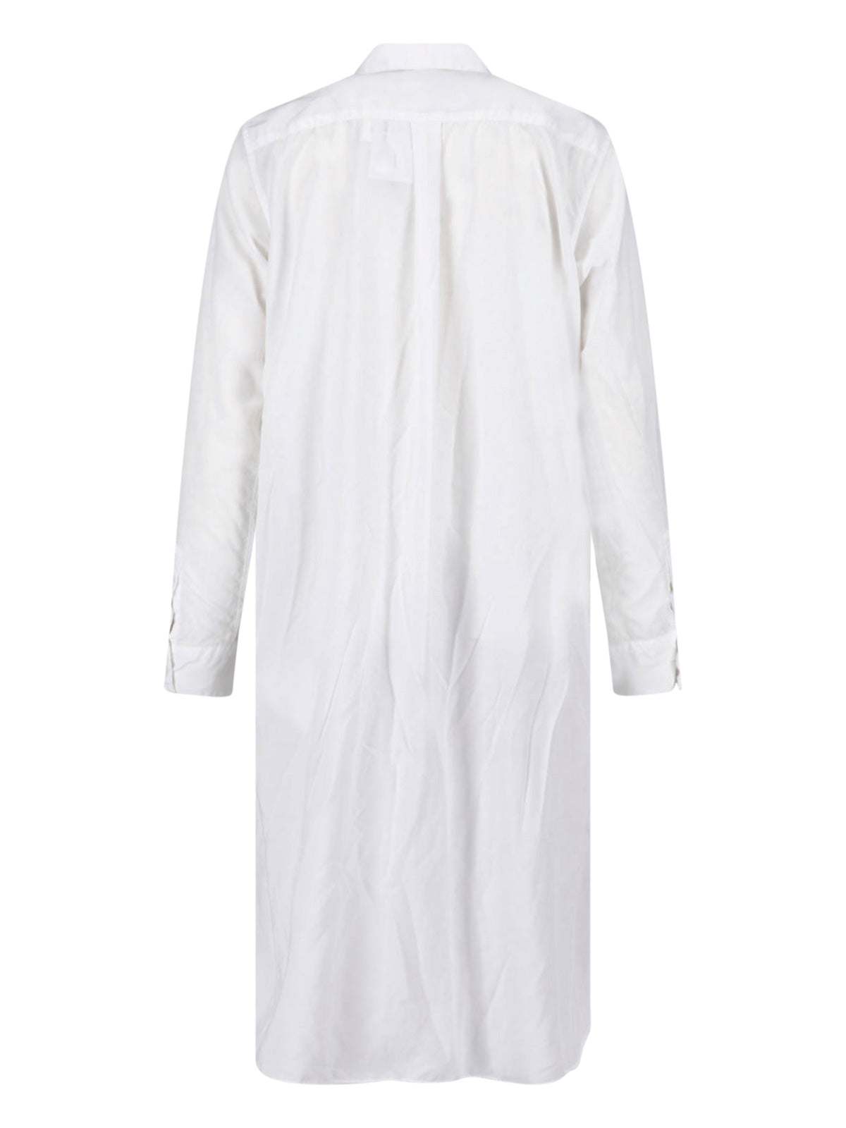 White Pleated Detail Shirt-Style Dress