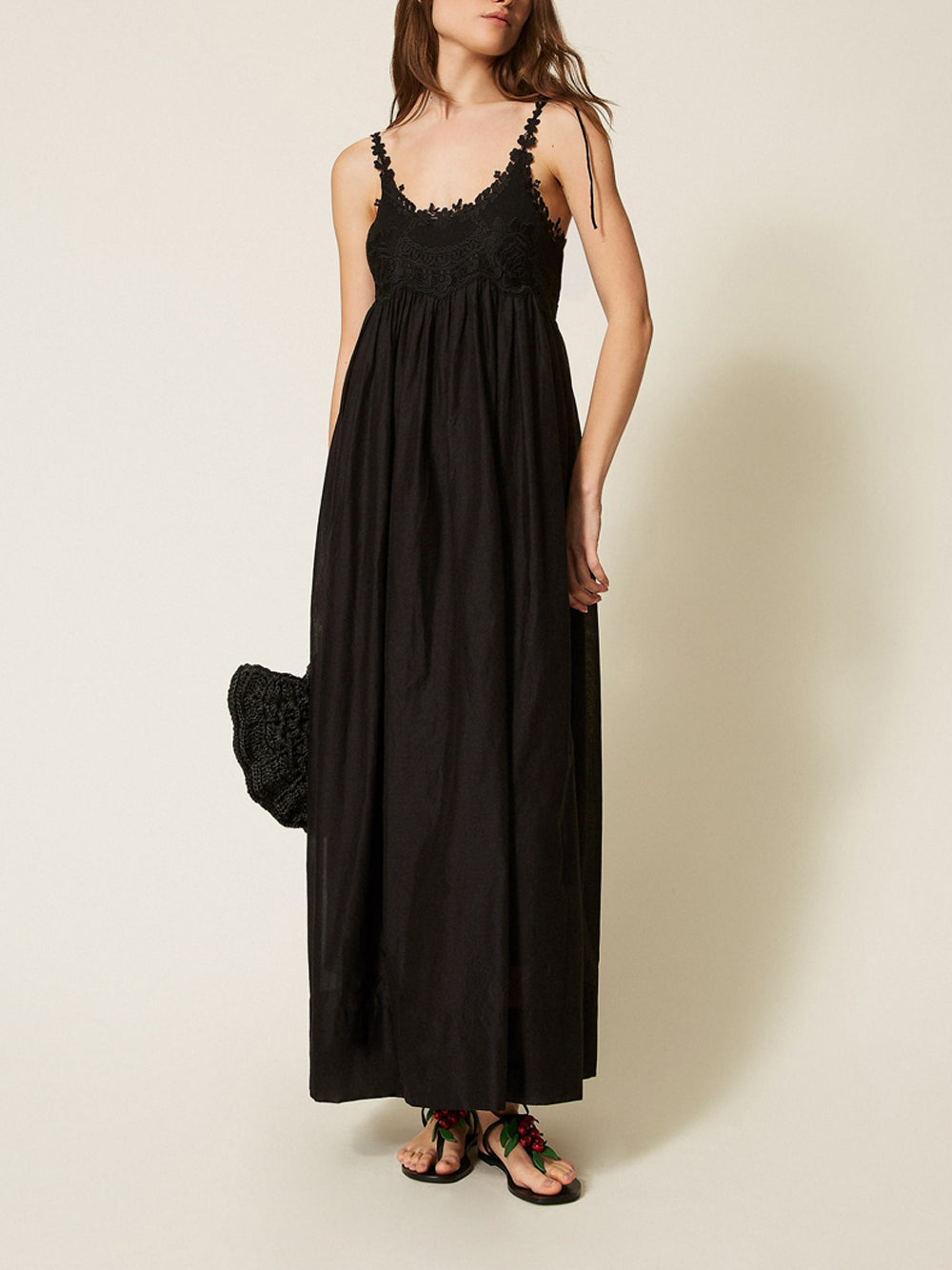 Maxi Dress with Lace Bodice and Adjustable Straps