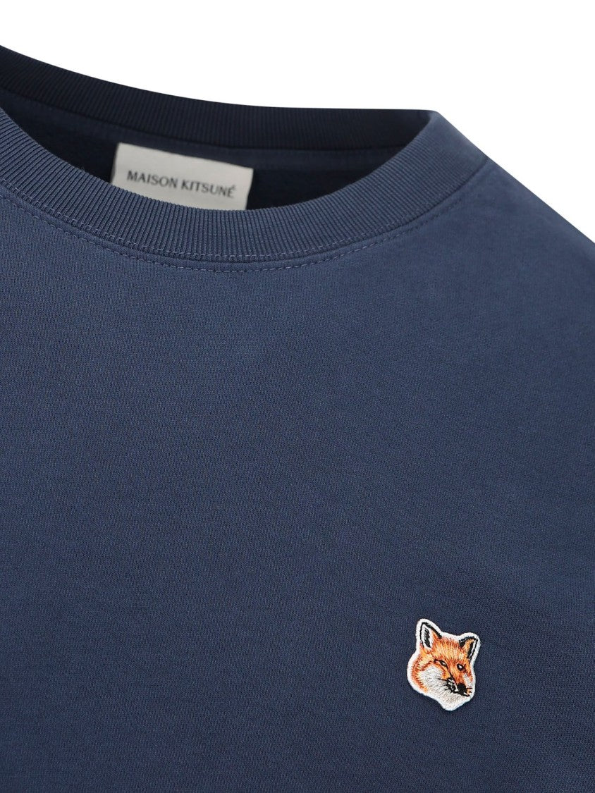 Long Sleeve Crewneck Sweatshirt In Solid Deep Blue With Embroidered Fox Logo