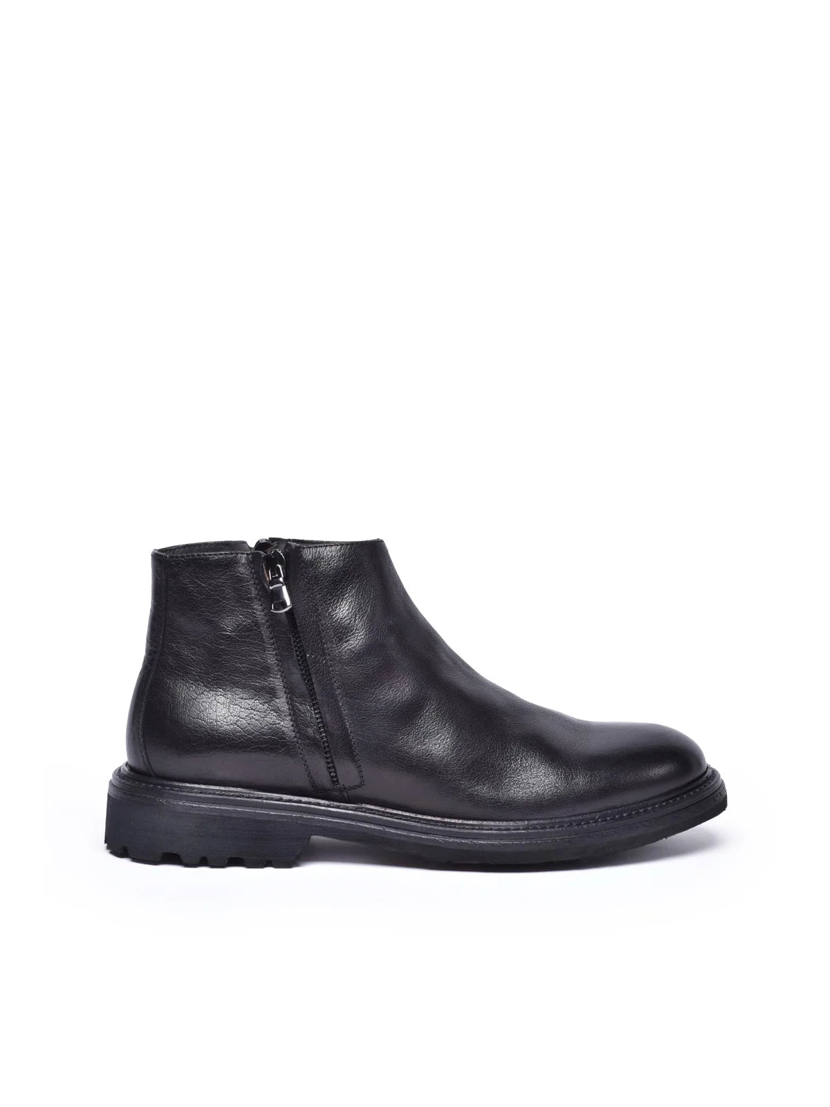 Black Leather Rubber Men's Leather Ankle Boot