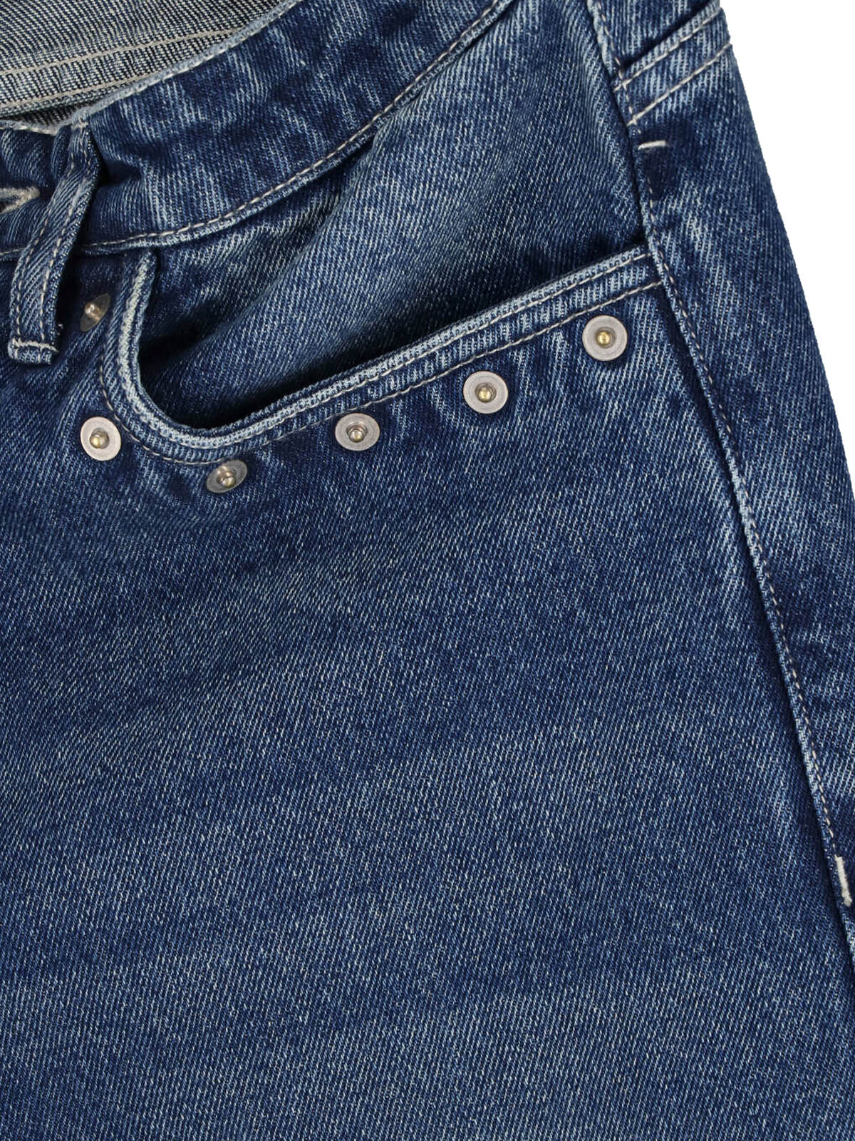 Wide-Leg Denim Jeans with Subtle Fading and Metallic Accents
