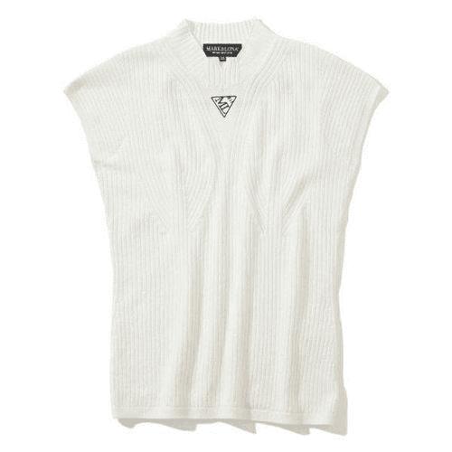 Sleeveless Ribbed Knit Top with Triangular Logo Detail