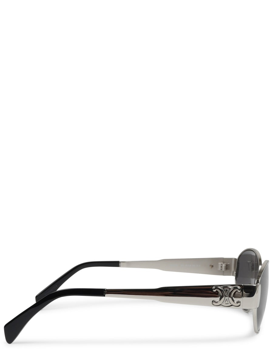 Oval-Shaped Metal Frame Sunglasses With Decorative Emblem