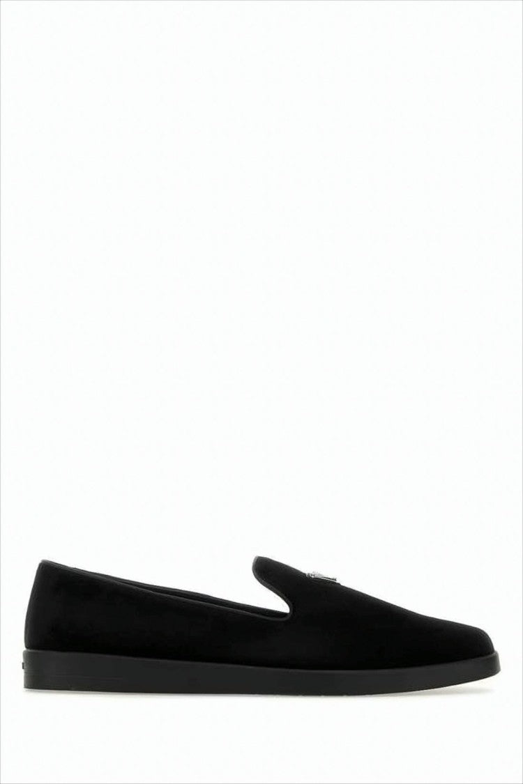Suede Black Loafers With Minimalist Design And Subtle Emblem