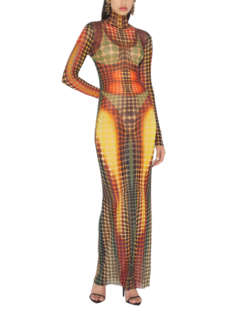 Form-Fitting Maxi Dress With Optical Dot Pattern