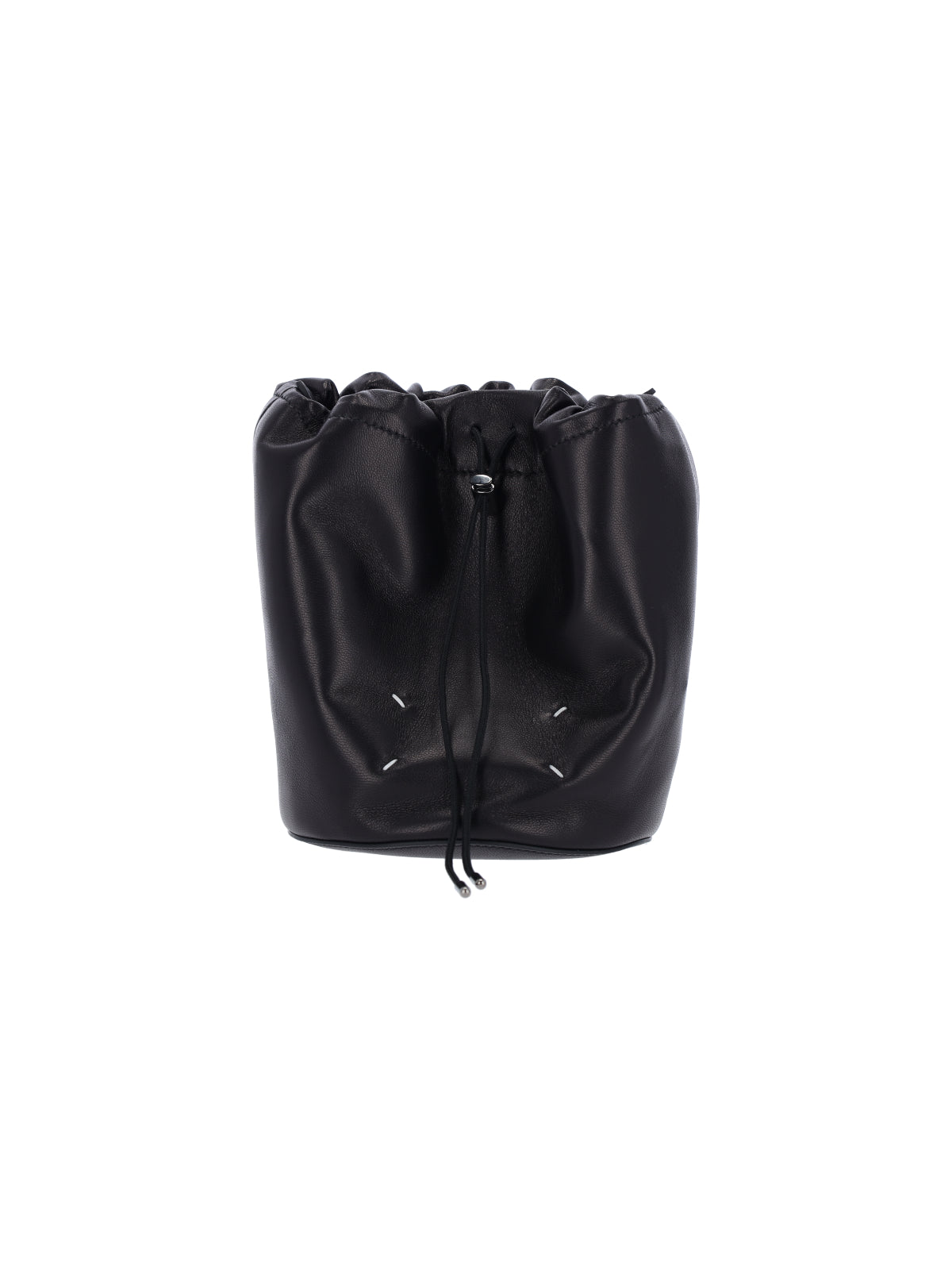 Black Lambskin Bucket Bag with Adjustable Drawstring