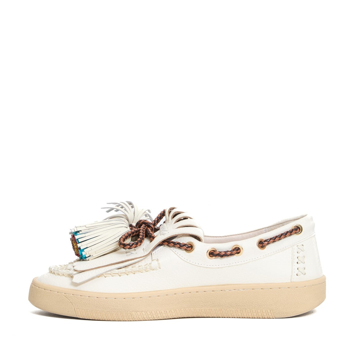 White Leather Tassel Moccasin