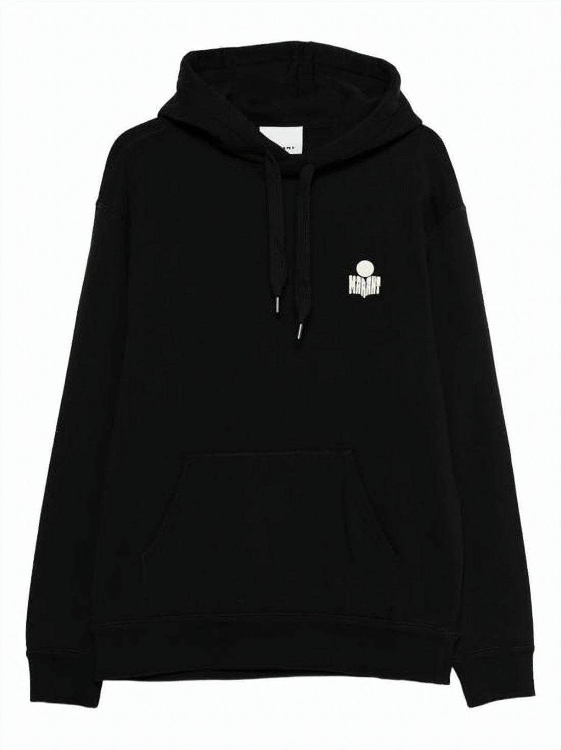 Relaxed Fit Black Hoodie with Adjustable Drawstring and Contrasting Logo