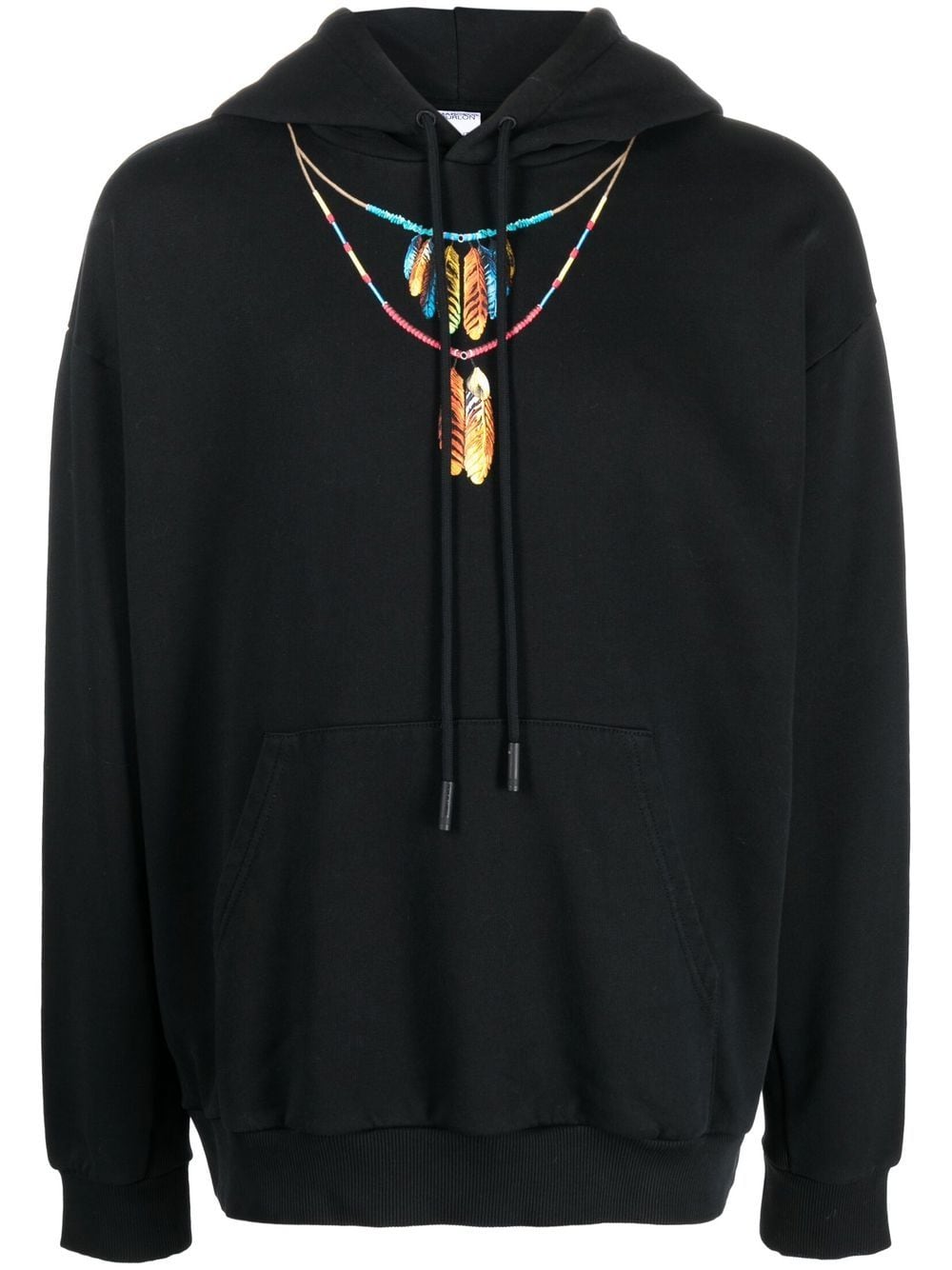 Black Feathers Necklace Over Cotton Hoodie