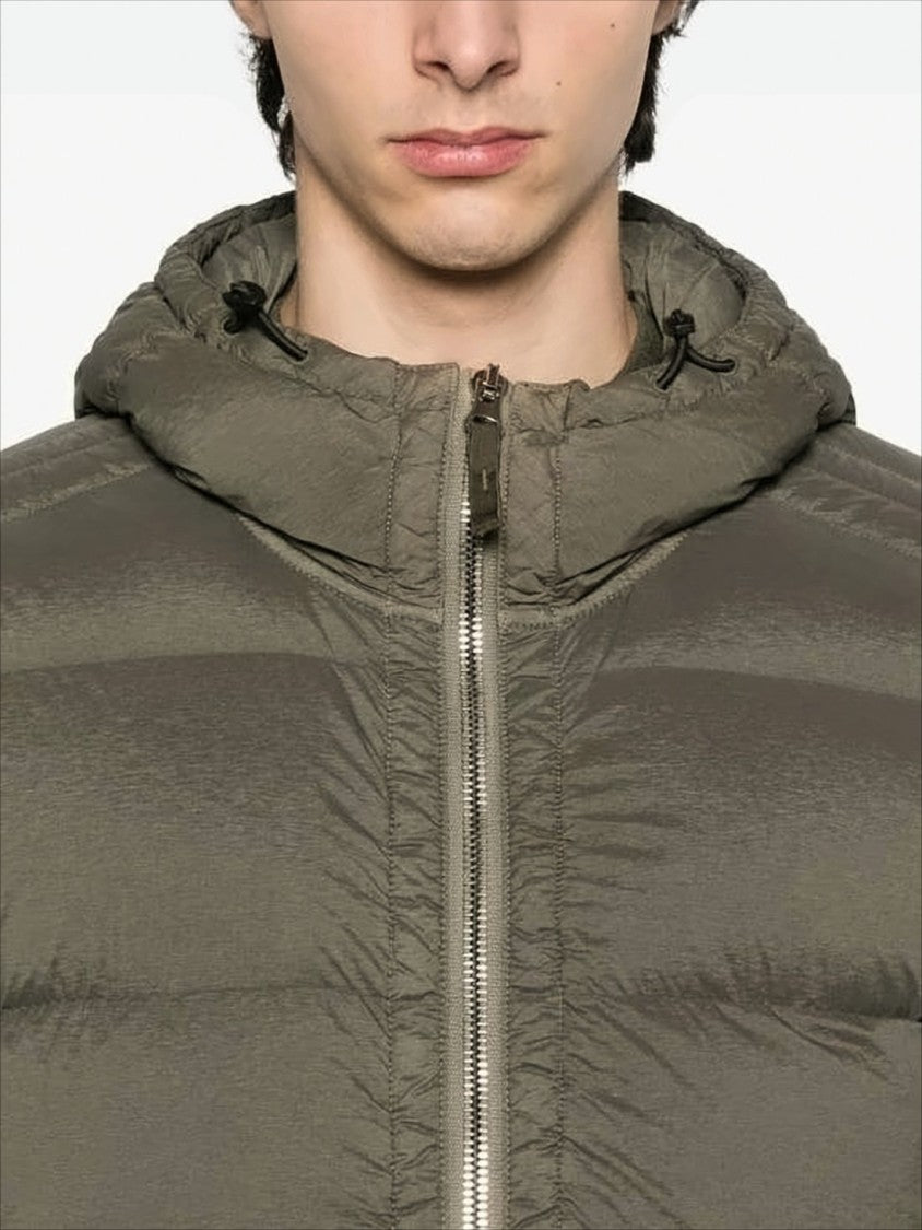 Quilted Down Jacket with Adjustable Hood and Signature Patch