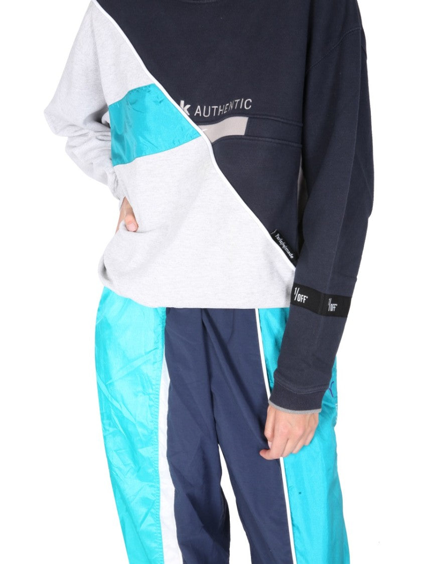 Color-Block Diagonal Design Crew Neck Sweatshirt