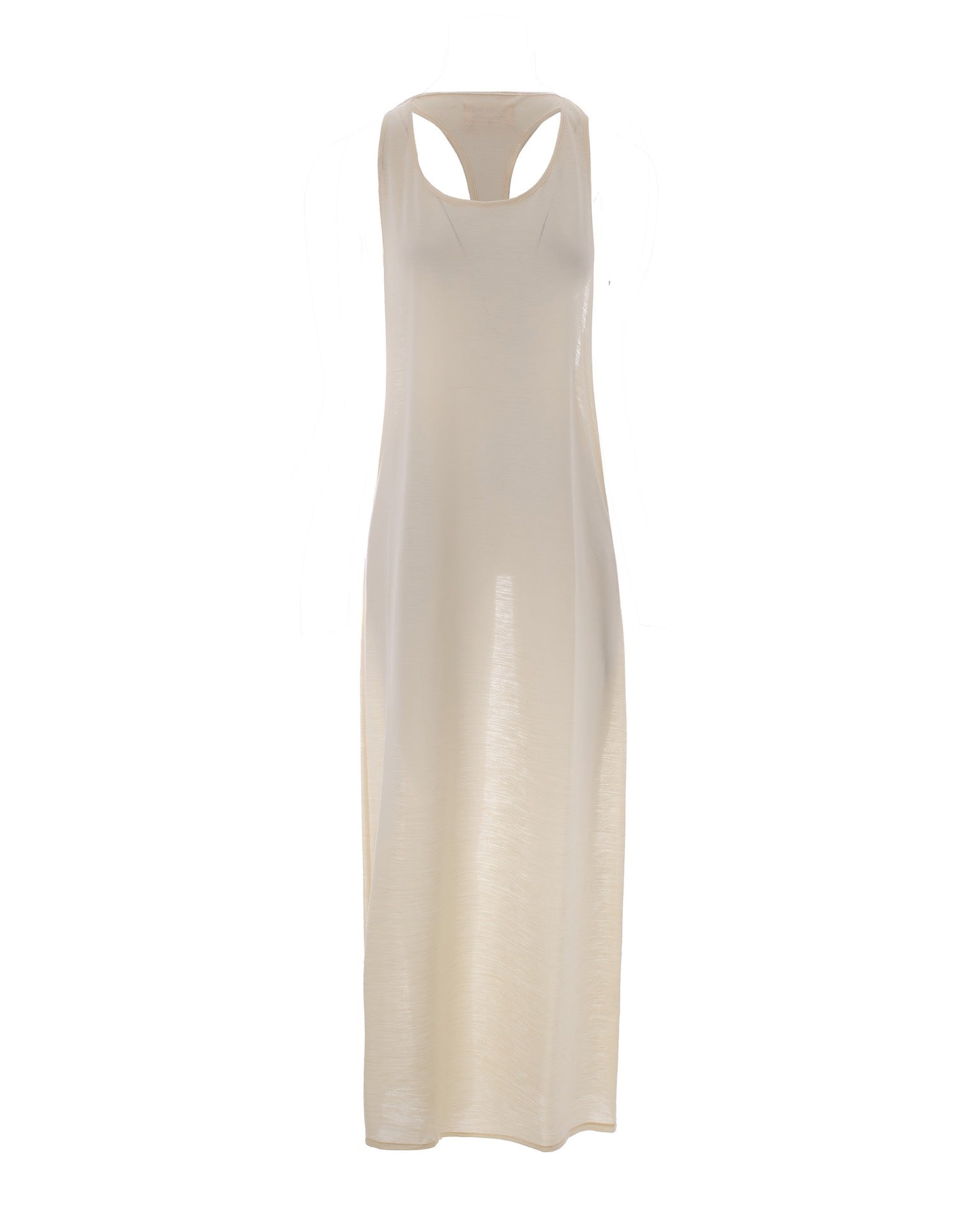 Long Ivory Tulle Overlay Dress With Racerback Design