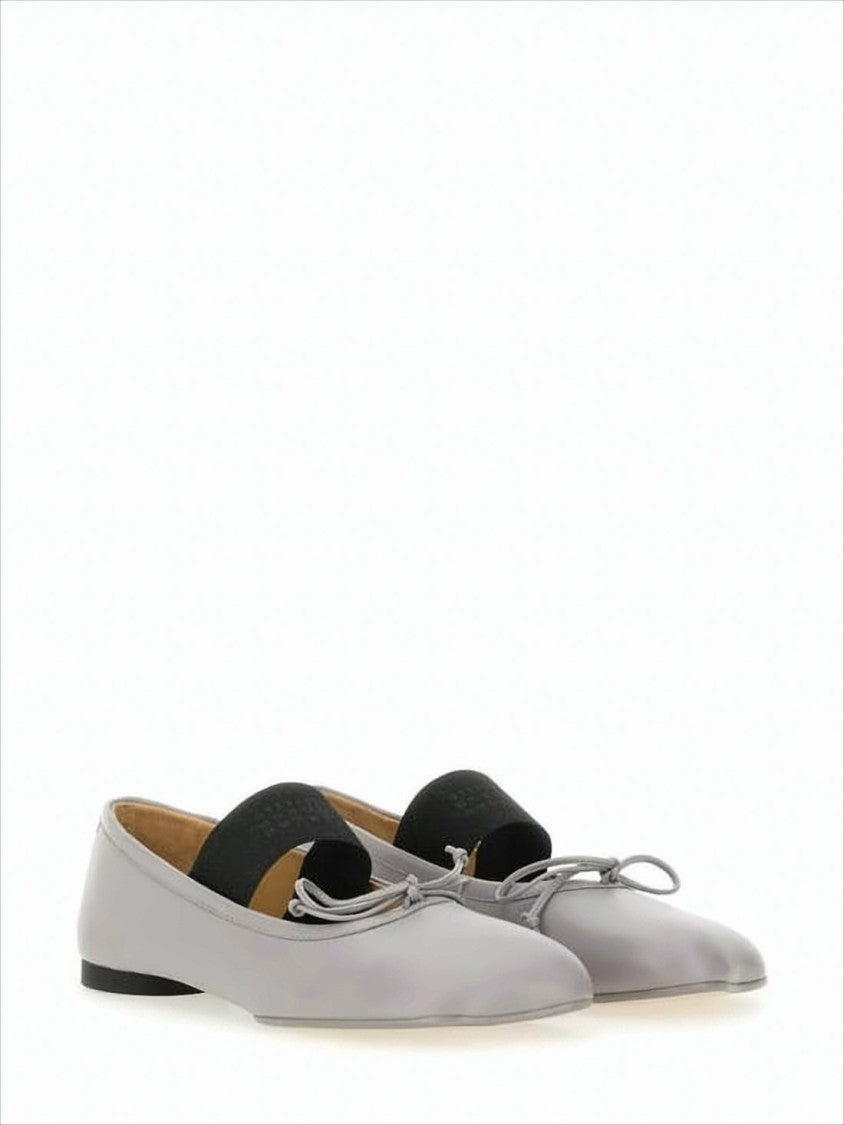 Minimalist Grey Lambskin Flats with Bow Detail