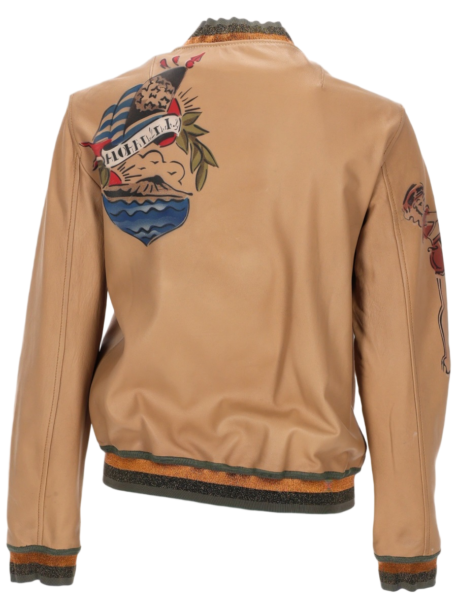 Cropped Leather Jacket with Colorful Graphic Patches