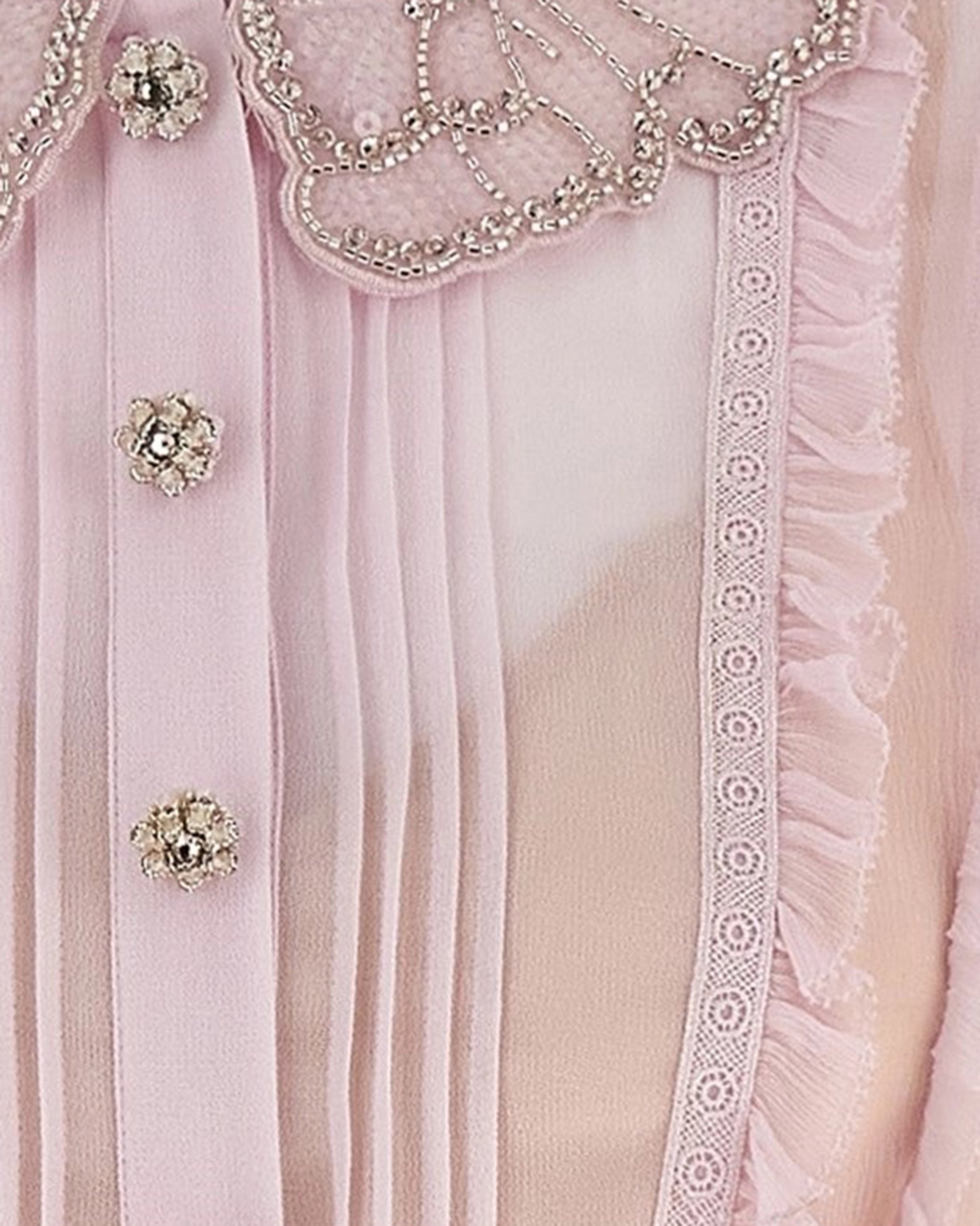 Midi Dress with Jewel-Embellished Collar and Pleated Detail