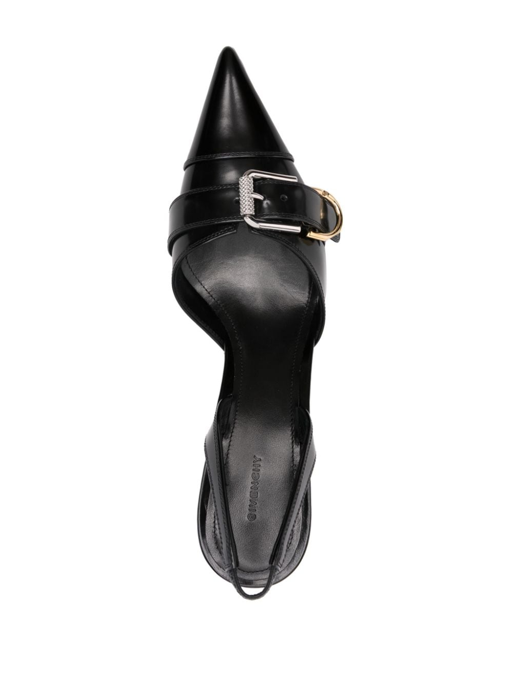 Panelled Black Calf Leather Slingback Pumps