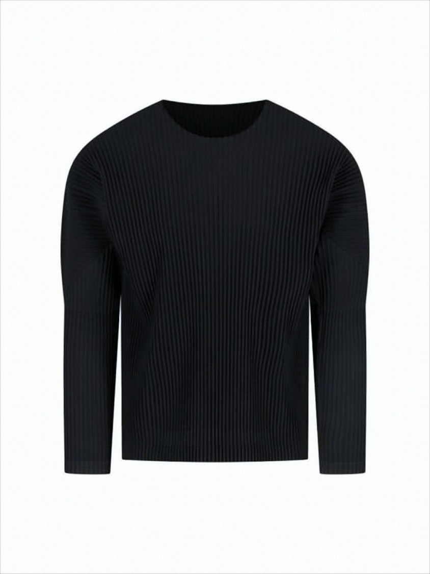 Pleated Long-Sleeve Top with Boxy Silhouette