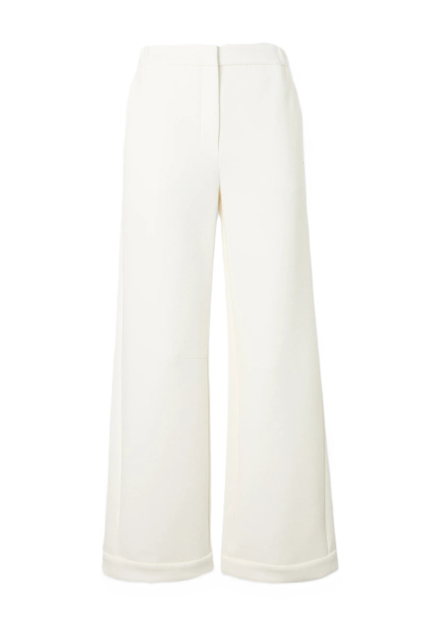 White Cotton Blend Casual Trousers
